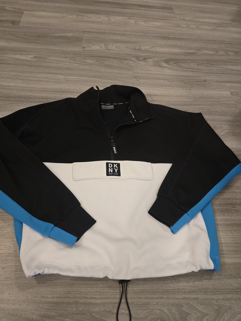 DKNY Men’s Colorblock Quarter-Zip Pullover Sweater - Black/White/Blue